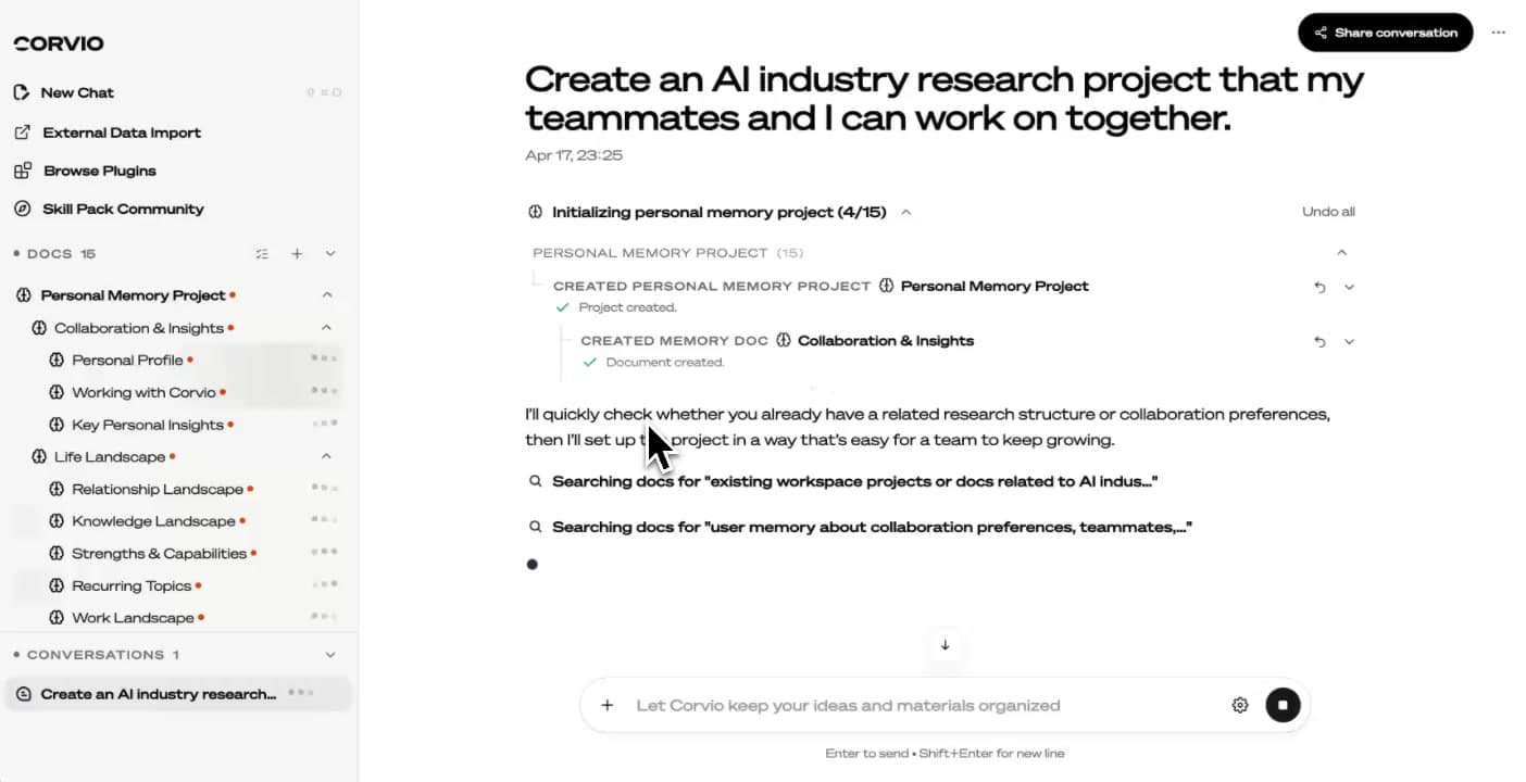 Corvio AI Native Doc System hero demo